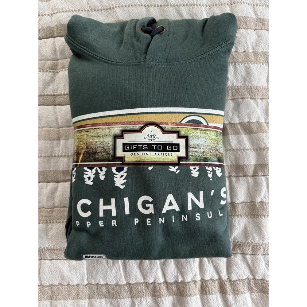 Gifts to Go Michigan Upper Peninsula Green Graphic Hoodie Sweatshirt Medium